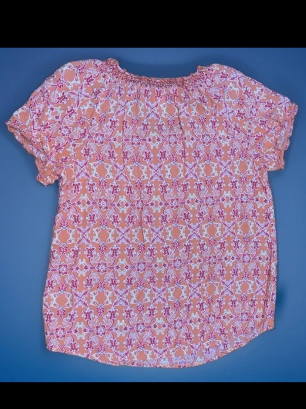 Faded Glory Peasant Blouse Top Womens Orange Pink Floral Smocked Boho XL - Picture 2 of 8